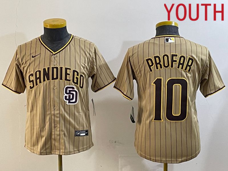 Youth San Diego Padres #10 Profar Browm Stripe Game 2024 Nike MLB Jersey style 4